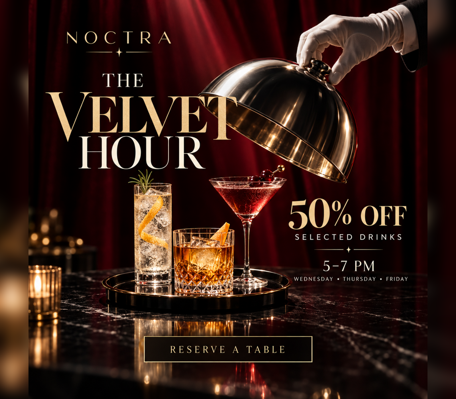 Luxury hotel flyer featuring a white horse beneath historic stone arche