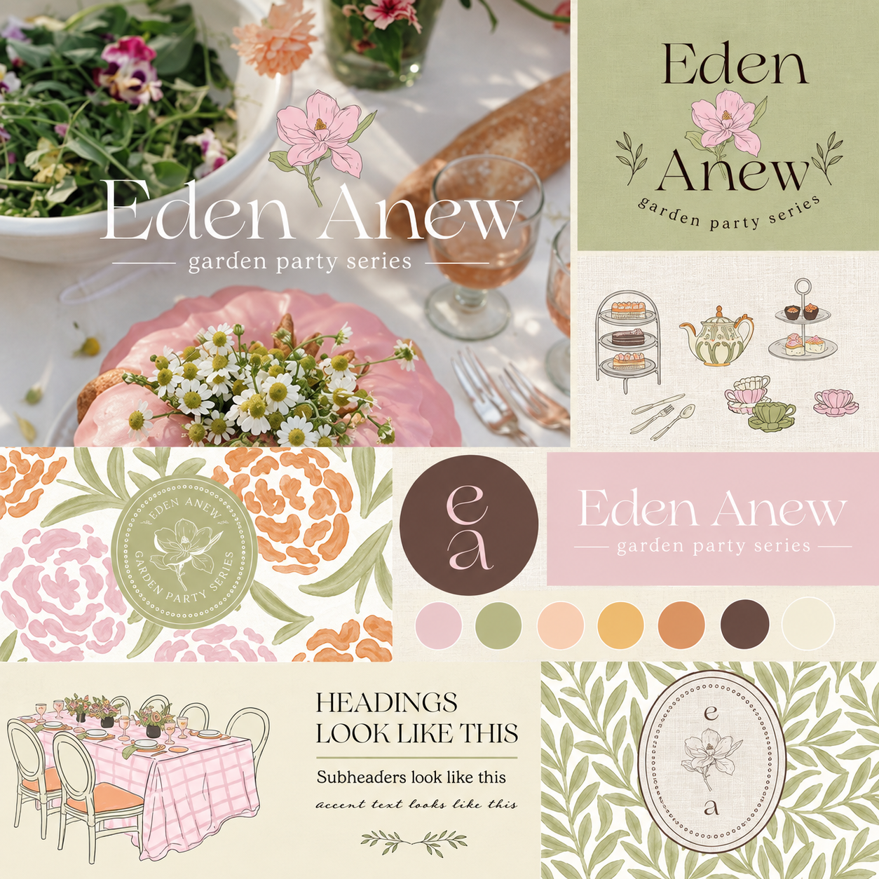 Eden Anew floral branding and color palette.