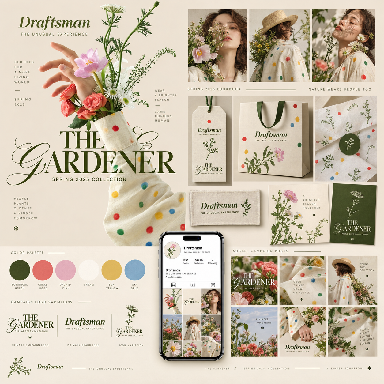 Draftsman Gardener branding and social media showcase.